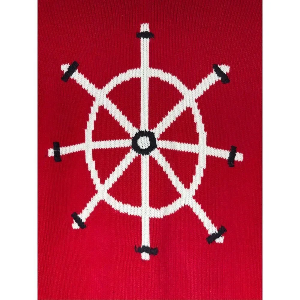 Liz Claiborne Villager Sport Sweater Vintage Red Sailor Collar Nautical Size MP